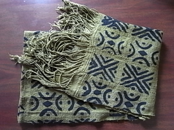 アフリカ綿手織り　 泥染めロングクロス　 フリンジ付き