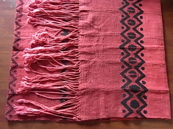 アフリカ綿手織り布　 泥染め　 フリンジ付き