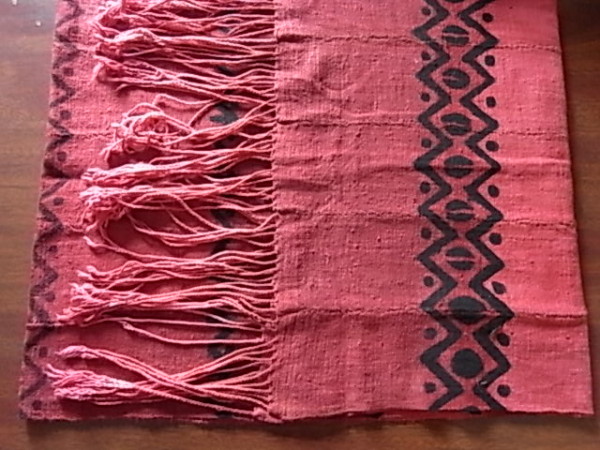アフリカ綿手織り布　 泥染め　 フリンジ付き
