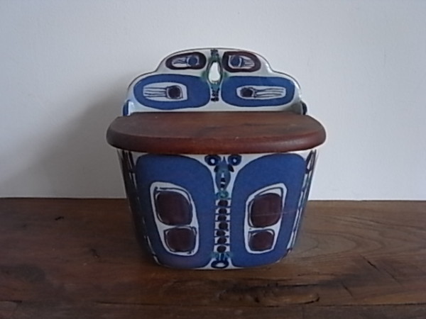 デンマーク製　 アンティーク壁掛調味料入れ　 ブルー調模様