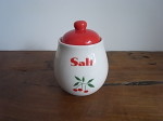 陶器キャニスター ソルト　 蓋レッド