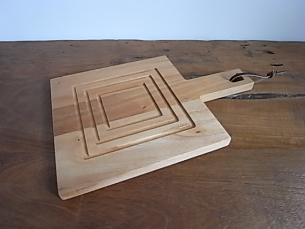 WOODスクエア鍋敷 彫柄 持手付