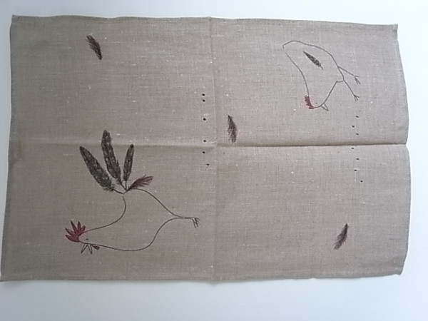 北欧Kardelen　 麻キッチンクロス　 ニワトリ＆ヒヨコイラスト