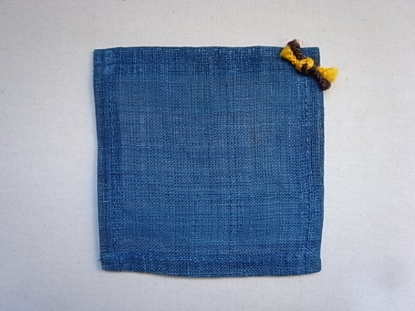 麻コースター　 藍×コードリボン付