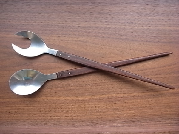 rostfritt stal社製 サラダフォーク＆スプーンセット 持手チーク