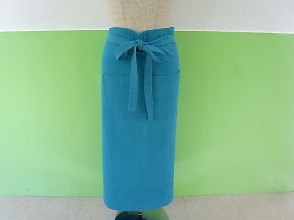 ロングカフェエプロン　ターコイズブルー