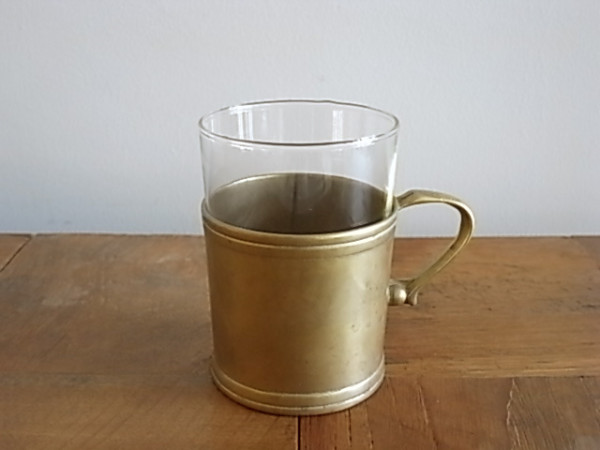 アンティーク 真鍮ホルダーガラスカップ　全2個